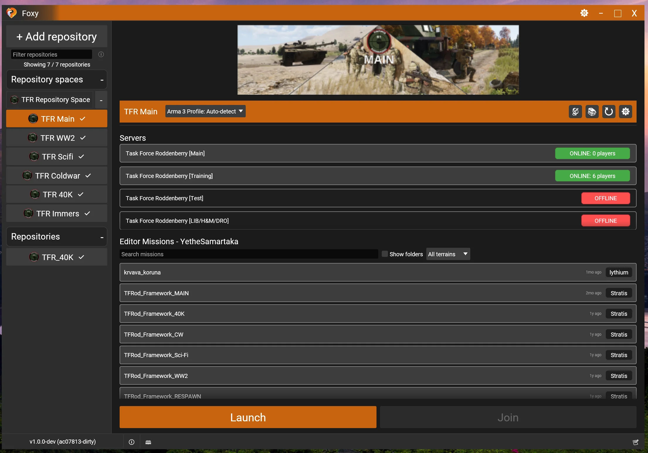 Aplikace Foxy s repozitáři TFR, servery a misemi pro editor